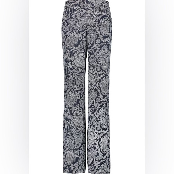 THEORY Mitrana Paisley Printed Silk Georgette Wide Leg Pants - Picture 2 of 9